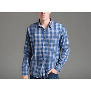 The Normal Brand Shirt Mens Large Blue Plaid Twill Button Up Work Preppy